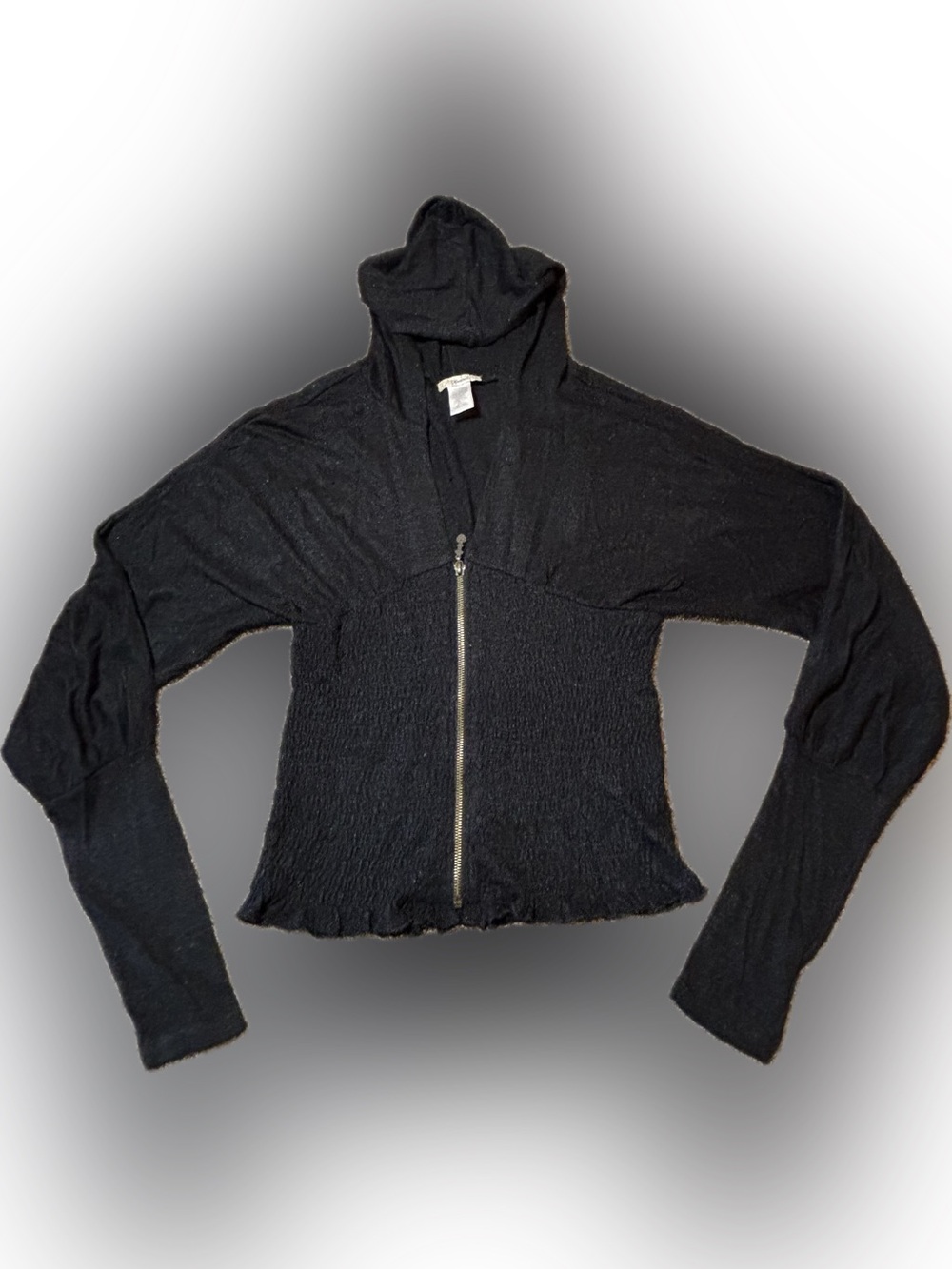 E162 Vintage Lulumari Black Hooded Zip-Up Sweater Jacket Hoodie, Size L